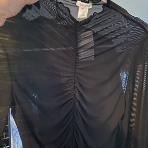Bozzolo NWT Sheer Black Ruched Bodysuit / stretch Sz M